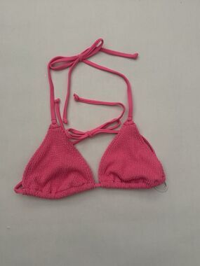 Good American Always Fits Tiny Ties Bikini Top Bright Pink Crinkle Size XS‎ NWT